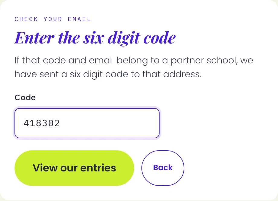 The screen asking for the six digit code.